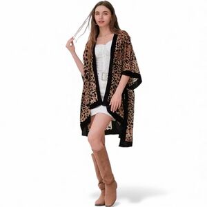 Leopard Print Velvet Burnout Kimono-Cardigan New